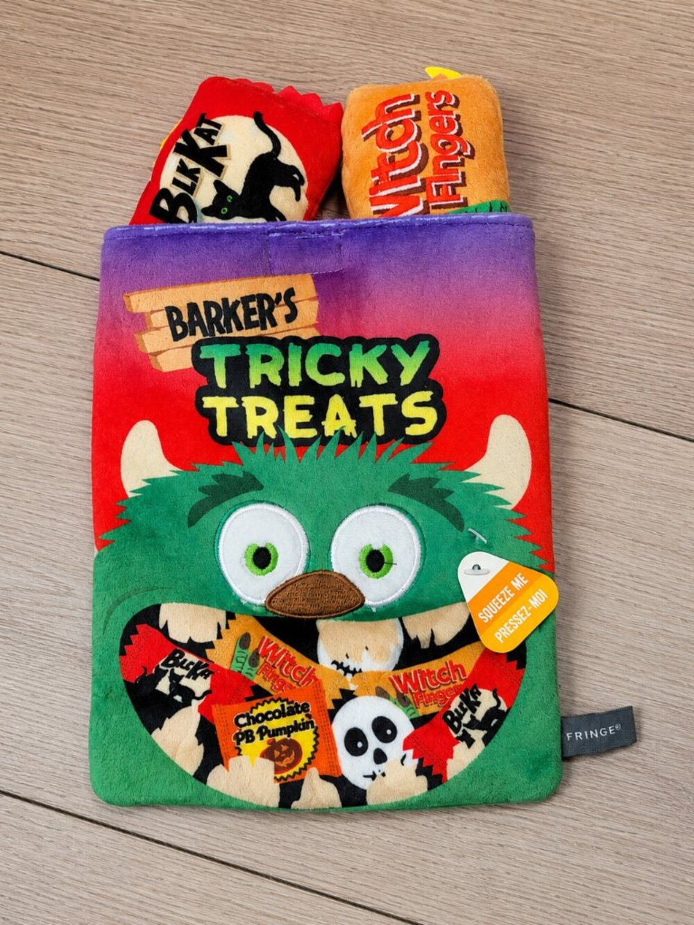 Fringe Studio Halloween Plush Squeaker Dog Toy - Tricky Treats Burrow, NWT